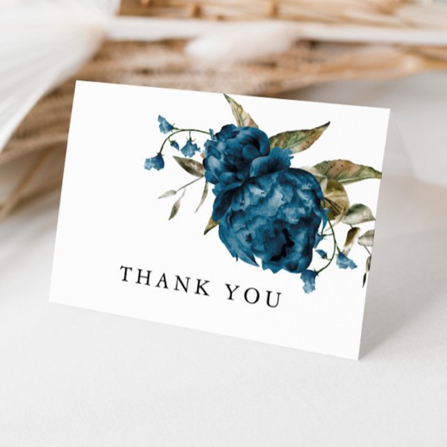 Rustic Navy Blue Floral  Thank You Card (Creator Uploaded)