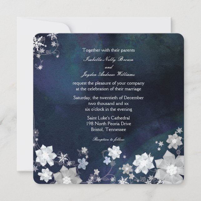 Rustic Navy Blue Frosty Winter Wedding Invitation (Front)