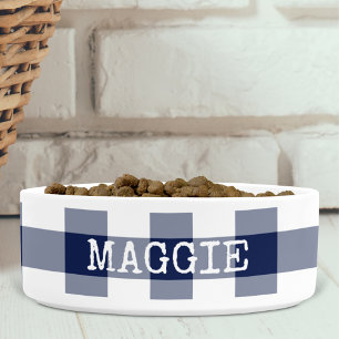 Rustic Navy Blue Gingham Plaid Personalised Bowl