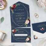 Rustic Navy Blue Gold Geometric Wedding All In One Invitation<br><div class="desc">The combination of rich navy blue and luxurious gold accents, along with the contemporary geometric design, sets the tone for a stylish and elegant wedding. The all-in-one format includes a detachable RSVP card for easy guest responses, making the planning process seamless. Use Zazzle's design tool to customise this invitation and...</div>