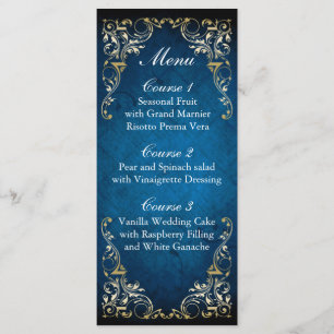 rustic navy blue gold regal wedding menu