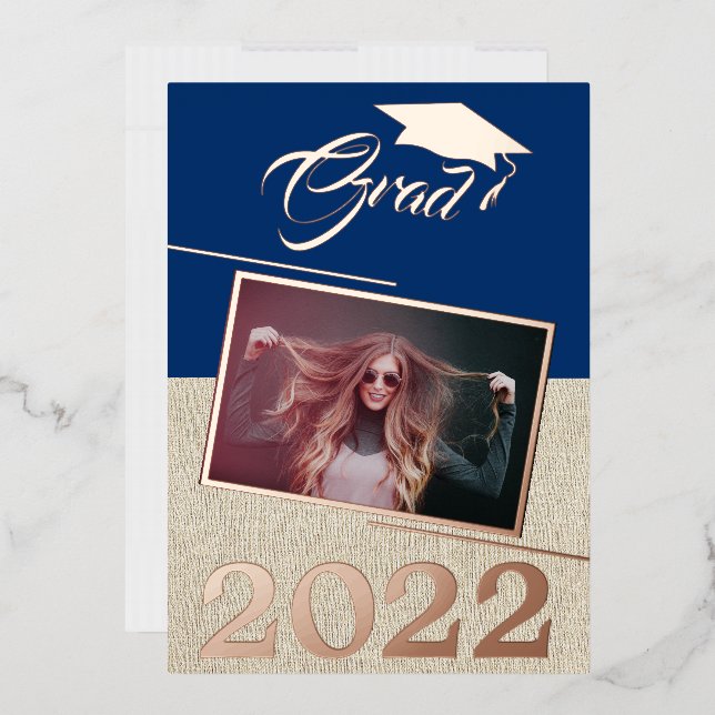 Rustic Navy Blue Graduate Photo Graduation Gold (Envelope)