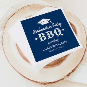 Rustic Navy Blue Graduation Party BBQ Personalised Napkin