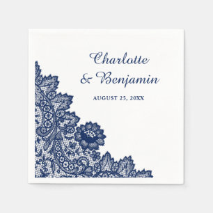 Rustic Navy Blue Lace Wedding Napkins