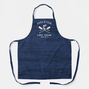 Rustic Navy Blue Lake House Family Name  Apron
