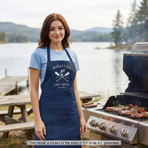 Rustic Navy Blue Lake House Family Name  Apron