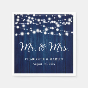 Rustic Navy Blue Mr and Mrs Wedding Napkin
