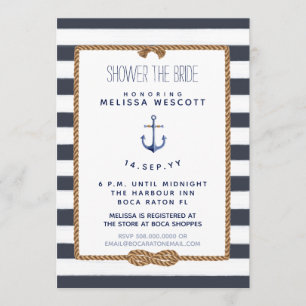 Rustic Navy Blue Nautical Knot Shower the Bride Invitation