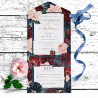 Rustic Navy Blue Peach & Burgundy Floral Dinner