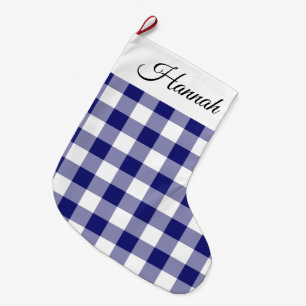 Rustic Navy Blue Plaid Large Christmas Stocking