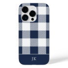 Rustic Navy Blue Plaid Pattern Monogram