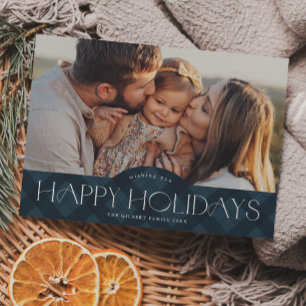 Rustic Navy Blue Plaid Photo Holiday Magnetic Card