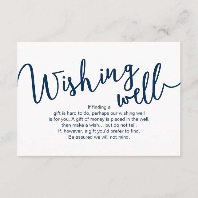 Rustic Navy Blue script, Wedding Wishing Well Enclosure Card (Front)