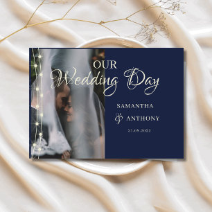 Rustic Navy Blue & String Lights Wedding Day  Guest Book