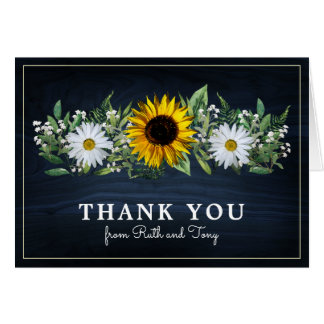 Rustic Navy Blue Sunflower|Daisy Thank You Card
