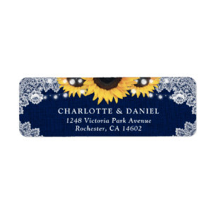 Rustic Navy Blue Sunflower Return Address Labels