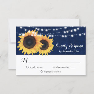 Rustic Navy Blue Sunflower RSVP Card