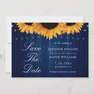Rustic Navy Blue Sunflower Save The Date Cards