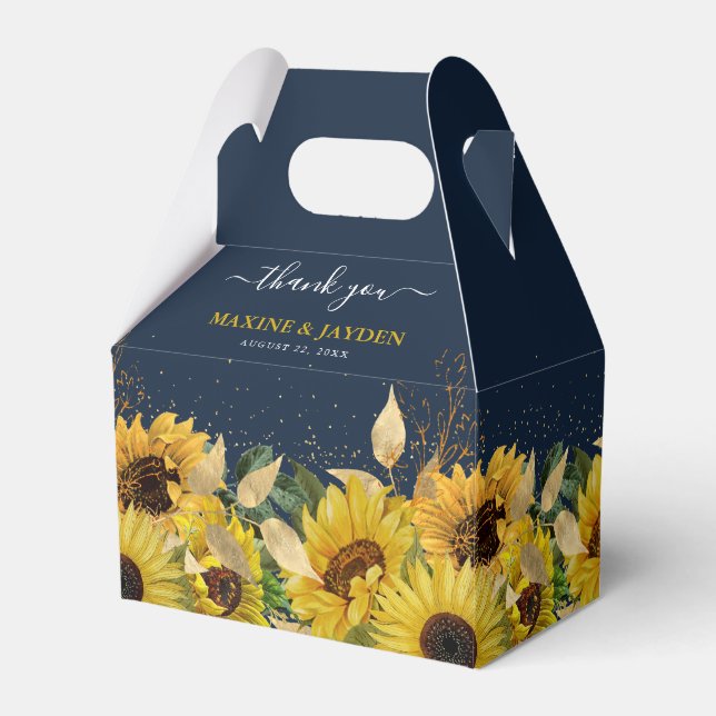 Rustic Navy Blue & Sunflower Thank You Wedding Favour Box (Front Side)