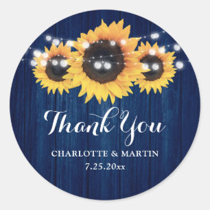 Rustic Navy Blue Sunflower Wedding Favour Classic Round Sticker
