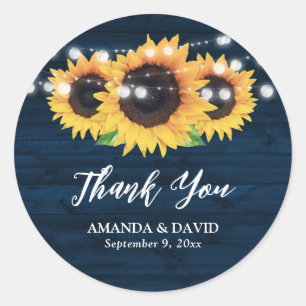 Rustic Navy Blue Sunflower Wedding Favour Stickers
