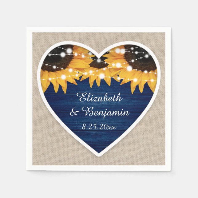 Rustic Navy Blue Sunflower Wedding Napkin (Front)