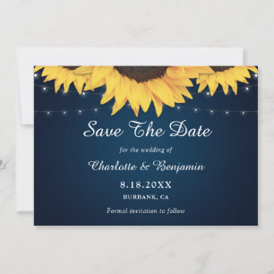 Rustic Navy Blue Sunflower Wedding Save The Date