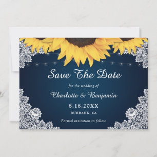 Rustic Navy Blue Sunflower Wedding Save The Date