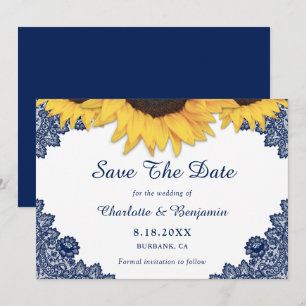 Rustic Navy Blue Sunflower Wedding Save The Date
