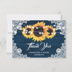 Rustic Navy Blue Sunflower Wedding Thank You Card