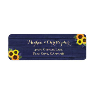 Rustic Navy Blue Sunflowers Wedding Return Address