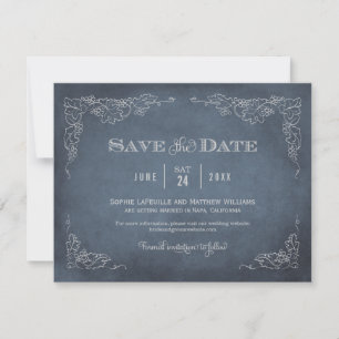 Rustic Navy Blue Vintage Vineyard Wedding Save The Date