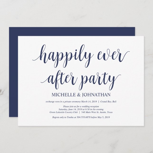 Rustic Navy Blue Wedding Elopement Reception Invitation (Front/Back)