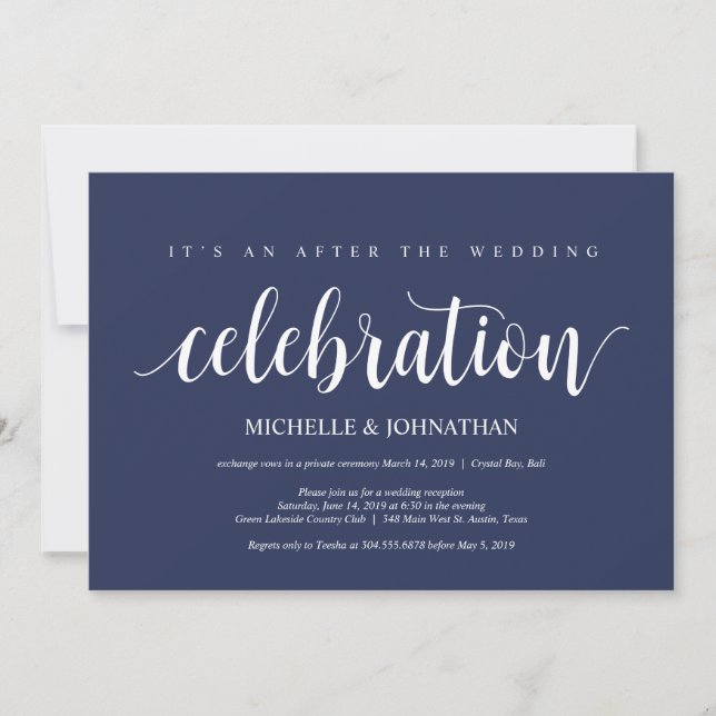 Rustic Navy Blue Wedding Elopement Reception Invitation (Front)