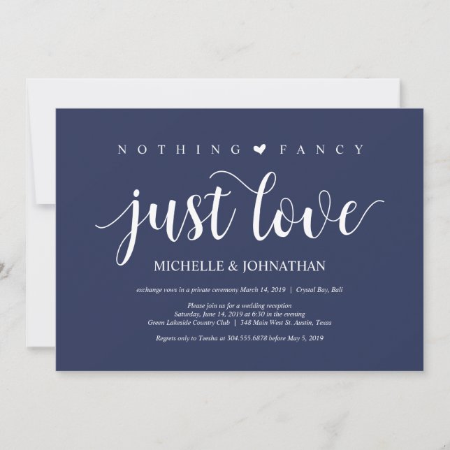 Rustic Navy Blue Wedding Elopement Reception Invitation (Front)