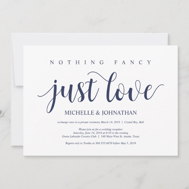 Rustic Navy Blue Wedding Elopement Reception Invitation (Front)
