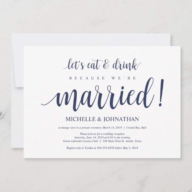 Rustic Navy Blue Wedding Elopement Reception Invitation (Front)