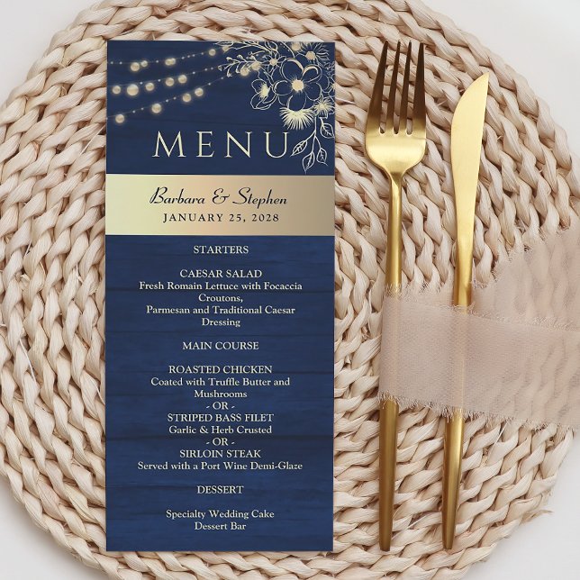 Rustic Navy Blue Wedding Menu (Creator Uploaded)