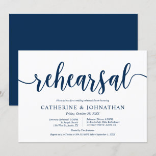 Rustic Navy Blue, Wedding Rehearsal and Dinner Invitation