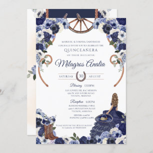 Rustic Navy Blue Western Charro Quinceanera  Invitation