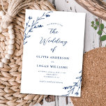 Rustic Navy Blue Wildflower Boho Wedding Invitation<br><div class="desc">This lovely rustic wedding invitation features a classic white background with navy blue hand-drawn wildflowers and elegant typography. It's the perfect design for a rustic yet elegant wedding! See the collection for coordinating items.</div>