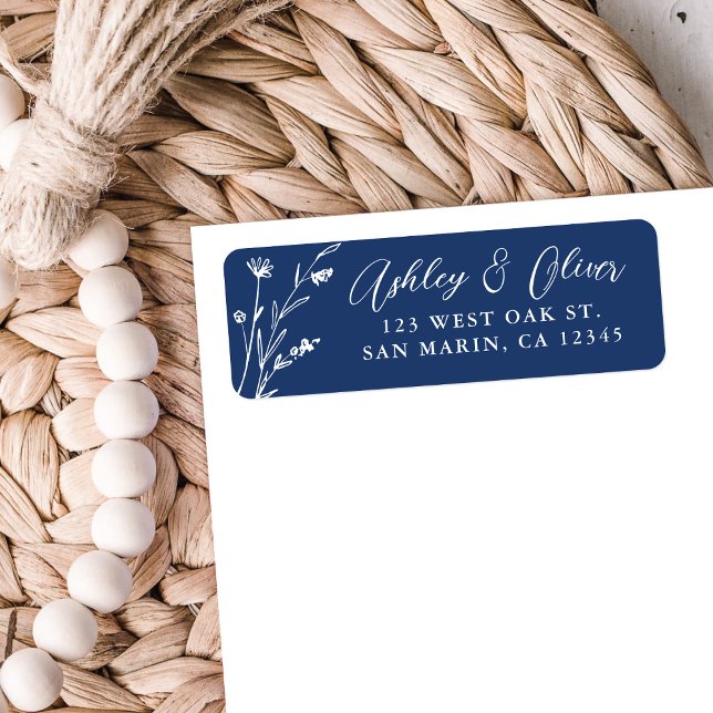 Rustic Navy Blue Wildflower Wedding Return Address (Creator Uploaded)