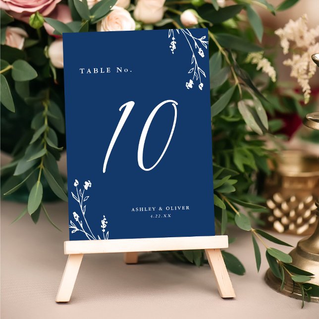 Rustic Navy Blue Wildflowers Boho Wedding Table Number (Creator Uploaded)