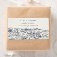 Rustic Navy Blue Winery Mountain Sketch Address