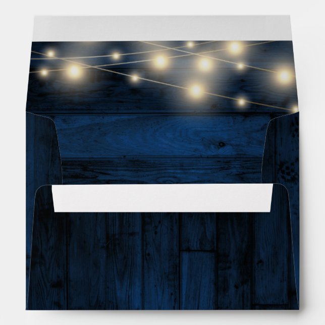 Rustic Navy Blue Wood and String Lights Envelope (Back (Bottom))