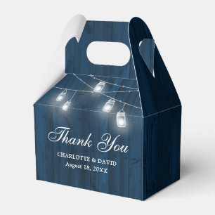Rustic Navy Blue Wood Mason Jars Wedding Thank You Favour Box