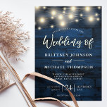 Rustic Navy Blue Wood String Lights Wedding Invitation<br><div class="desc">This rustic boho-inspired wedding invitation template features string lights with a rustic navy wood background.</div>