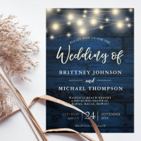 Rustic Navy Blue Wood String Lights Wedding