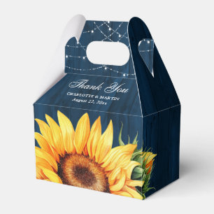 Rustic Navy Blue Wood Sunflower Floral Monogram Favour Box
