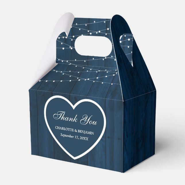 Rustic Navy Blue Wood Wedding Thank You Favour Box (Front Side)